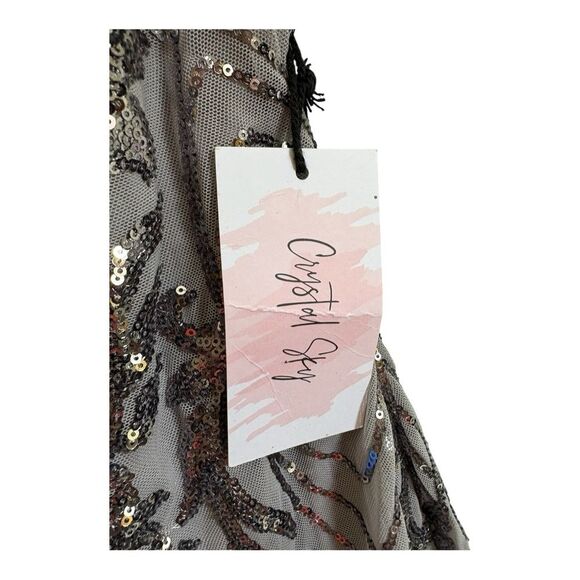 NWT Crystal Sky grey silver sequin homecoming short spaghetti strap dress size m - Picture 3 of 8